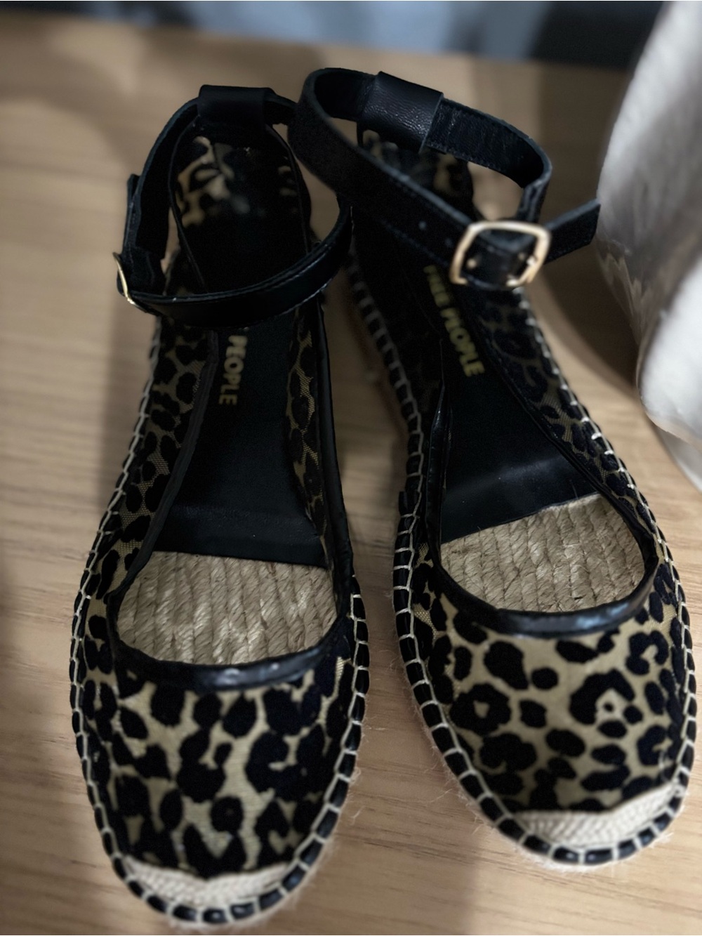 Free People Leopard Espadrille Ankle-Strap Sandals in Black and Beige - Picture 4 of 7